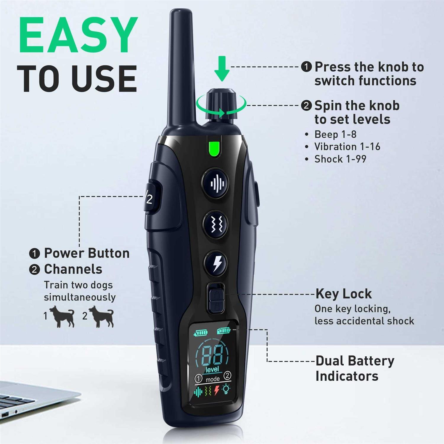 Nikketta Dog shock Collar 2 Dogs with Flashing Light for Night Walks,4000FT Dog Training Collar Adjustable Pitch beep - Healthber