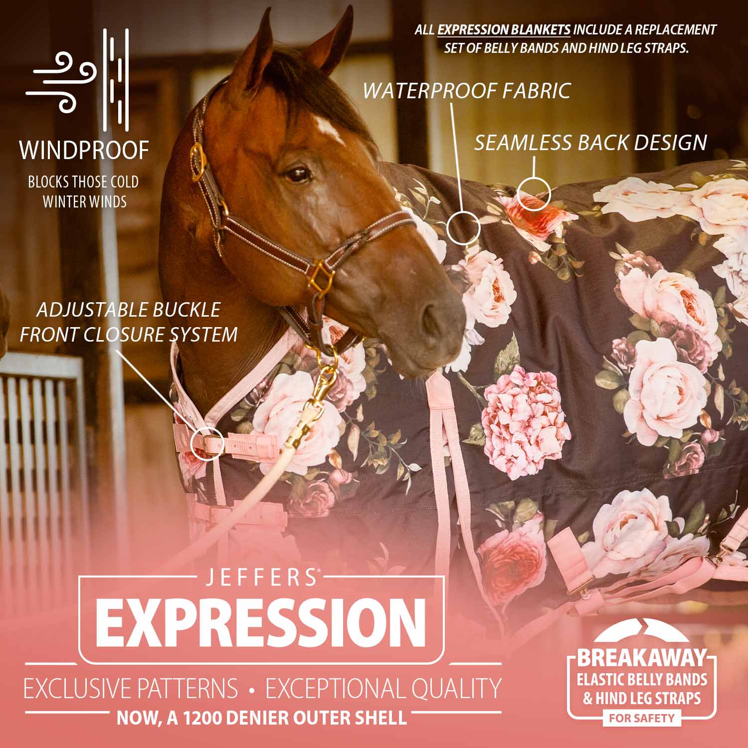 Expression 1200 Denier Standard Neck Turnout Sheet, 0 Gram, Rose Garden - Healthber