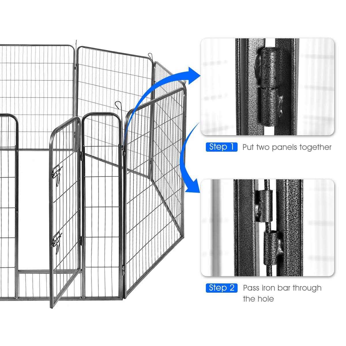 Giantex Dog Fence with Door 16/8 Panels Dog Playpen for Outside Large Dogs - Healthber