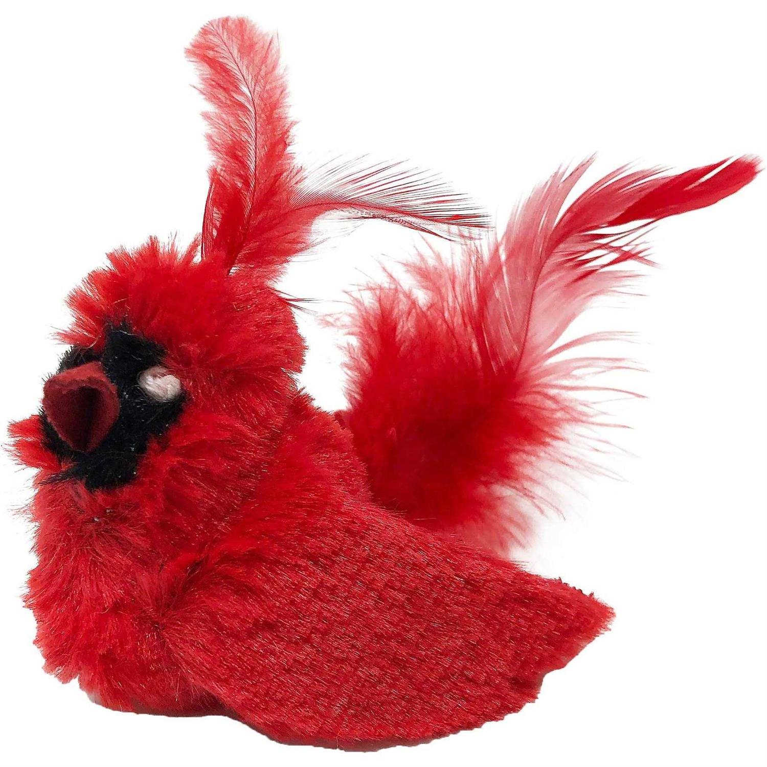 OurPets Play-N-Squeak Real Birds Cardinal Cat Toy - Healthber