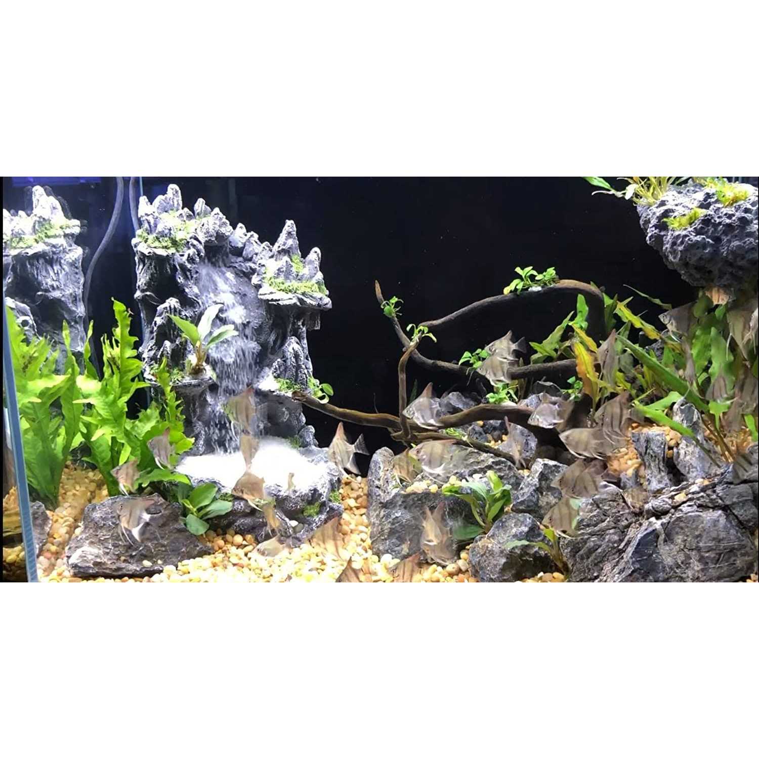 RA AquaTech Underwater Sand Waterfall Aquarium Mountain View Decoration Large Ornament Landscape - Healthber