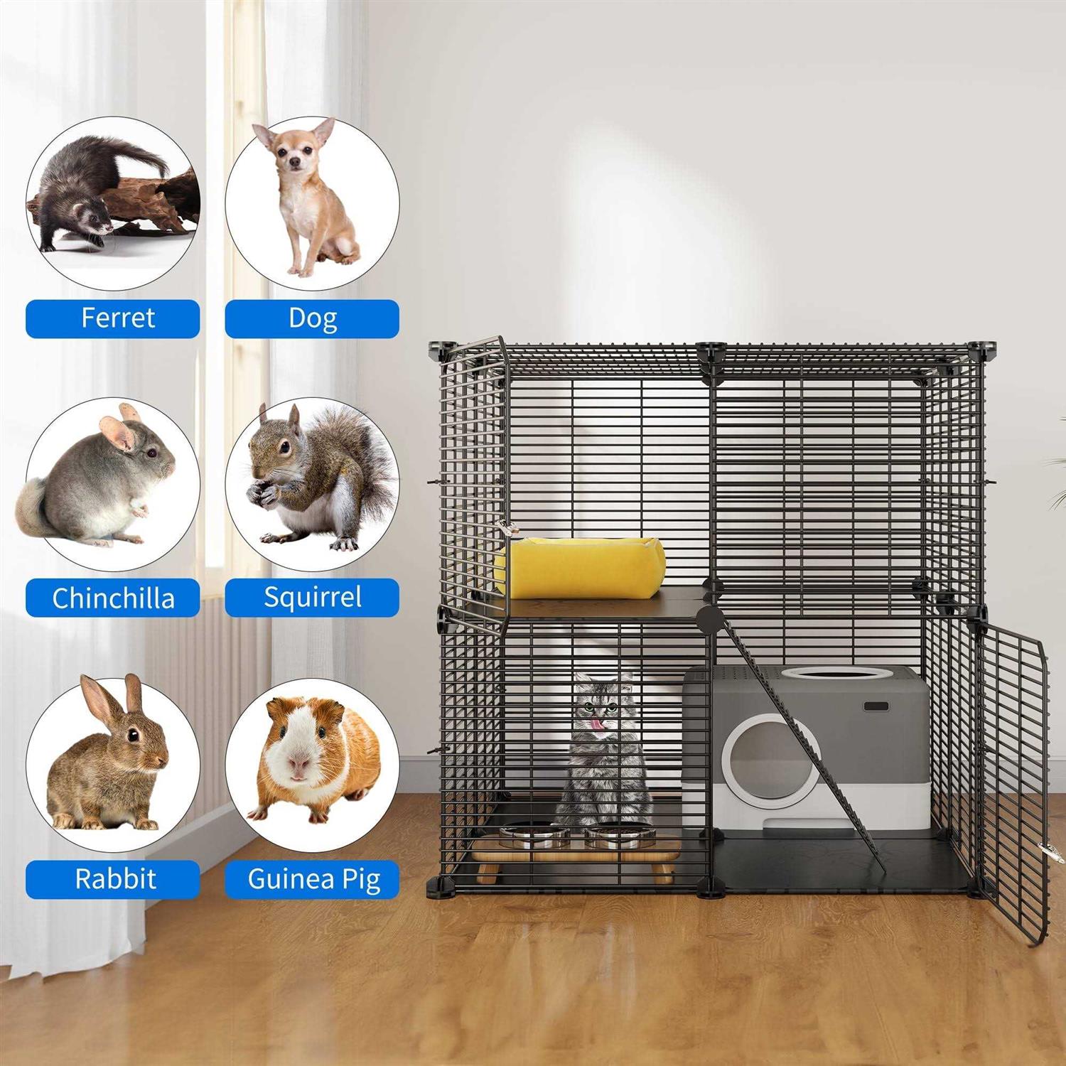 Dextrus 2-Tier Indoor Cat Cage Pet Playpen for Ferrets - Healthber