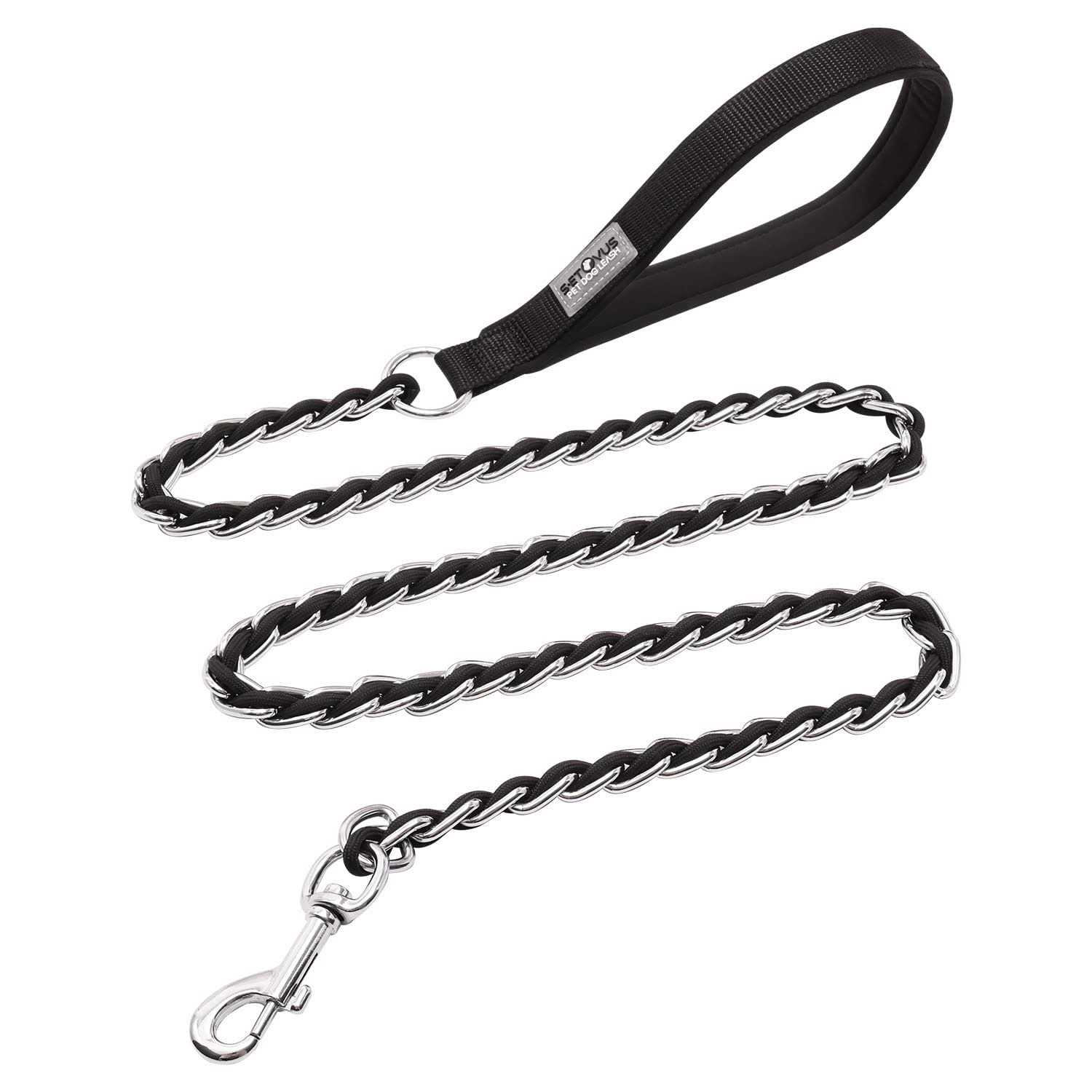 S-ETOVUS Chew Proof Metal Leash Chain Dog Leash for Medium Large Dogs Chain Link Dog Leash Anti Chew Strong Anti Bite Dog Leash Comfortable Soft Padded - Healthber
