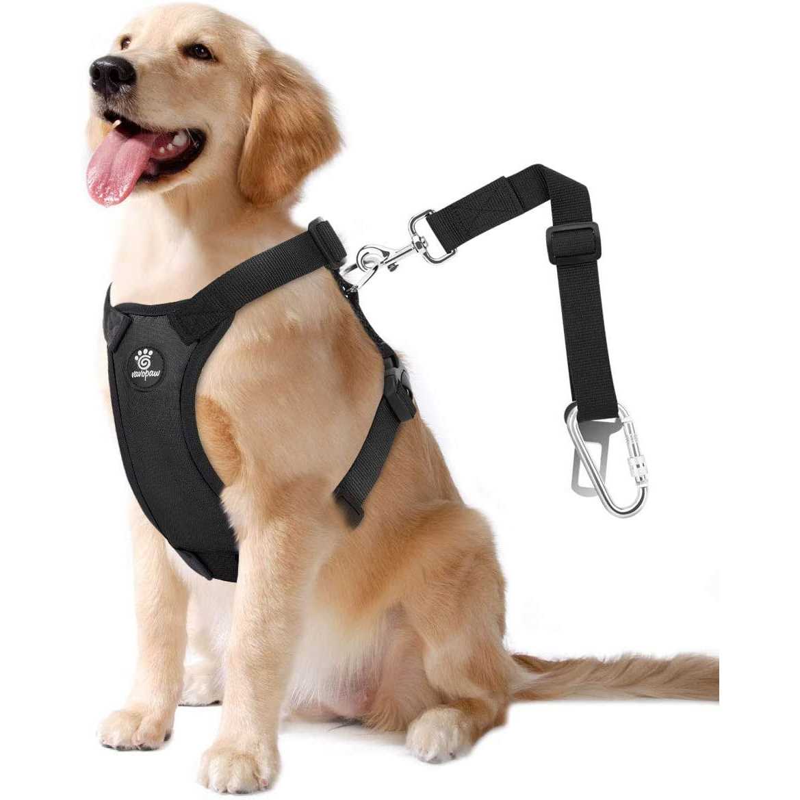 VavoPaw Dog Vehicle Safety Vest Harness, Adjustable Soft Padded Mesh Car Seat Belt Leash Harness with Travel Strap and Carabiner - Healthber