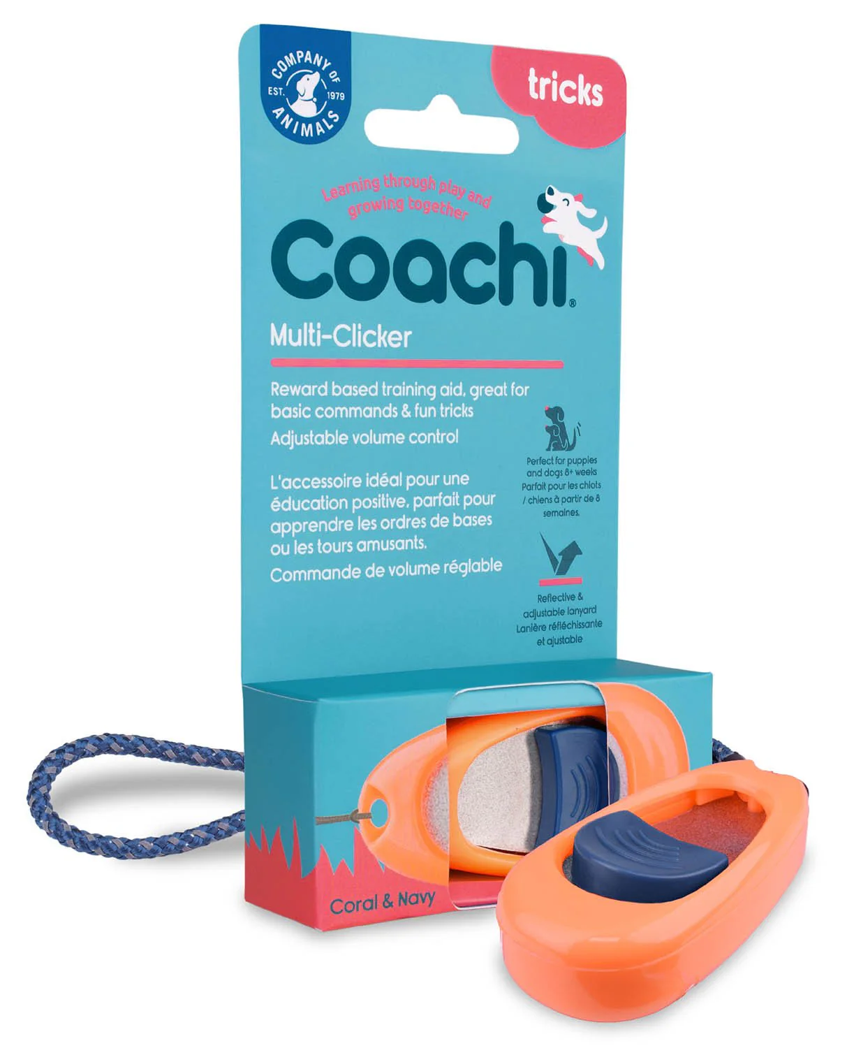Coachi Multi-Clicker, Coral with Navy Button - Healthber