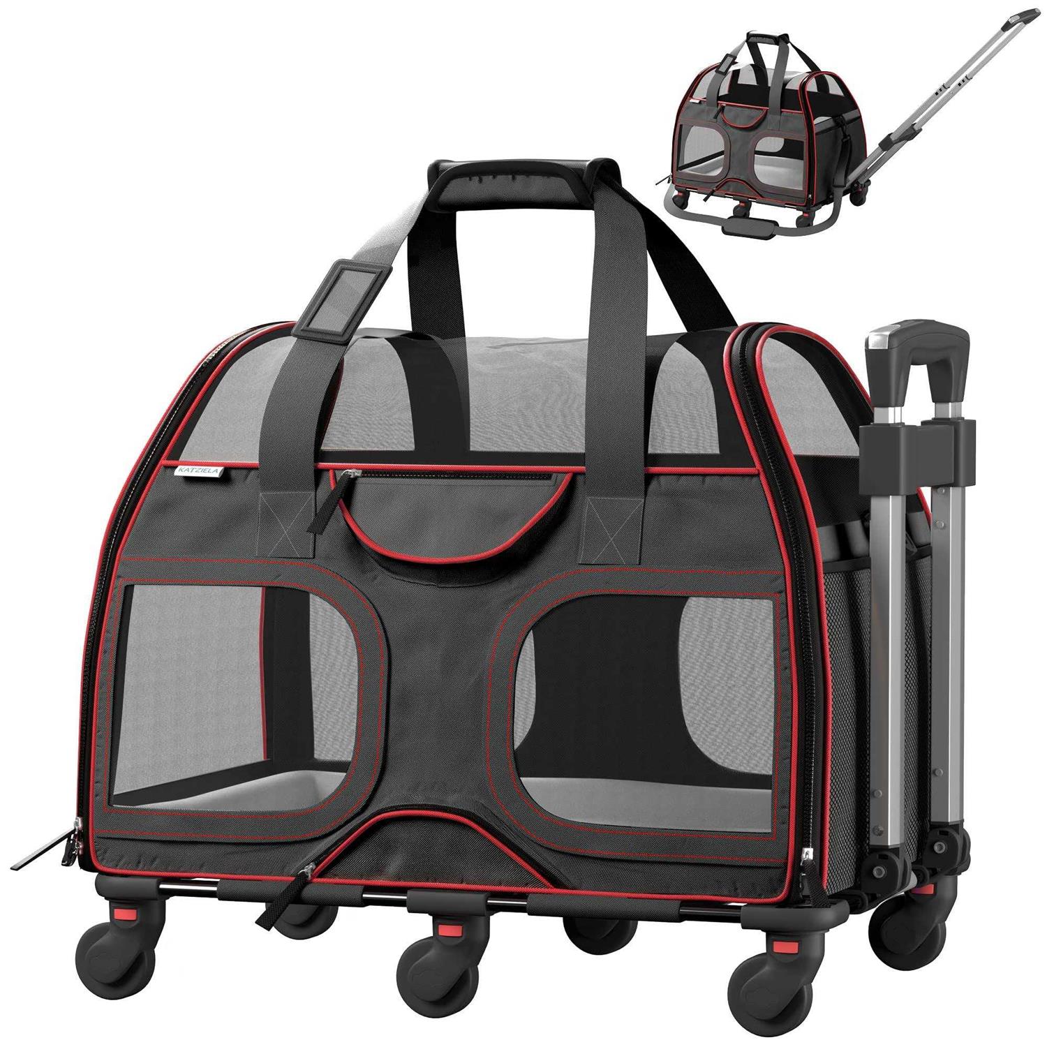 Katziela Luxury Rider Pro Pet Carrier with Removable Wheels and Double Telescopic Handle - Healthber