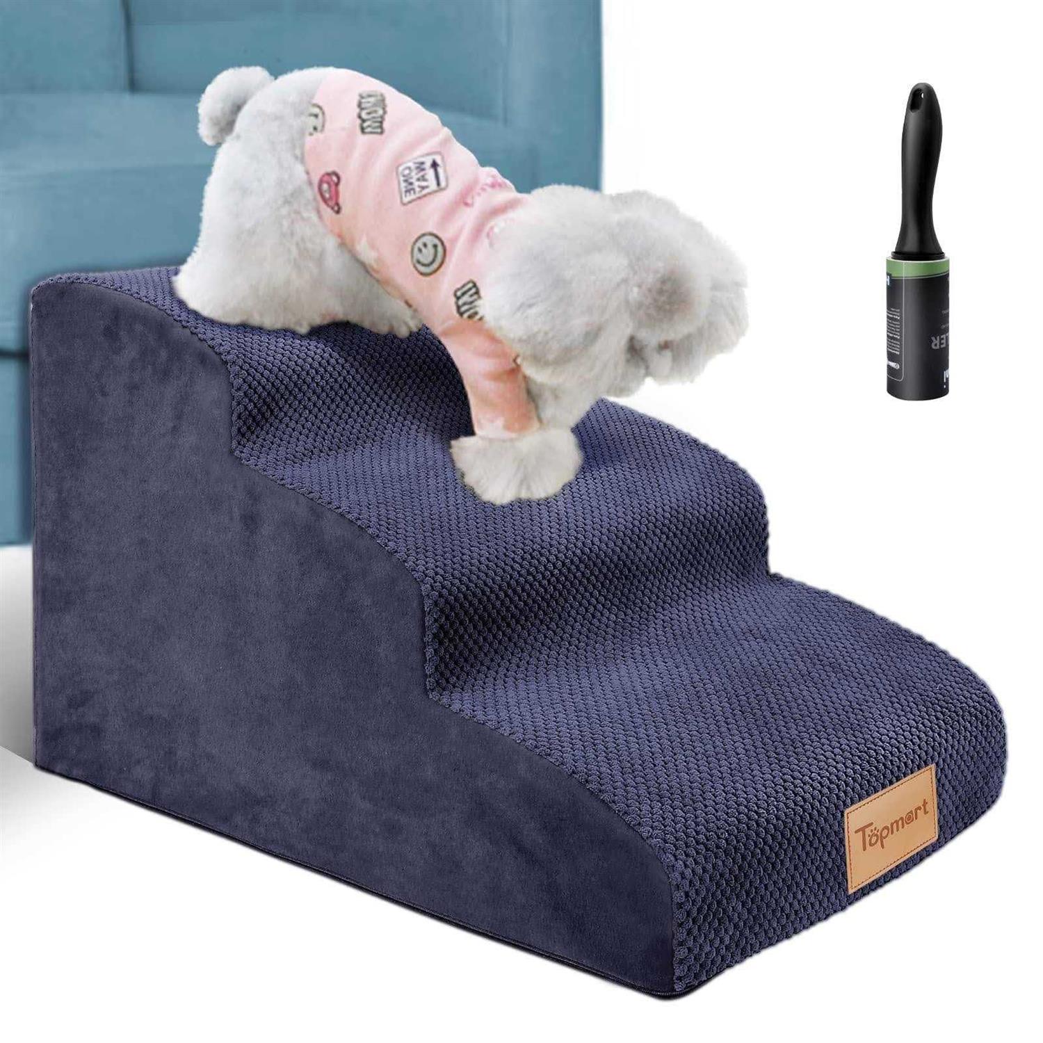 Topmart 3 Tiers Foam Dog Ramps/Steps,Non-Slip Dog Steps,Extra Wide Deep Dog Stairs,High Density Foam Pet Stairs/Ladder,Best for Older Dogs,Cats - Healthber
