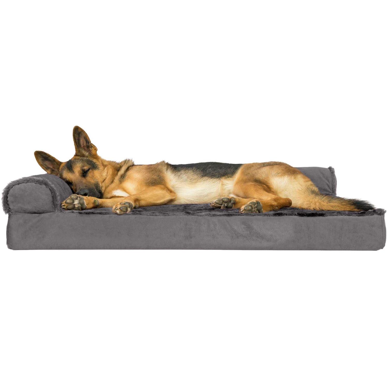FurHaven Pet Bed Two-Tone Faux Fur Suede Deluxe Chaise Lounge Dog Bed - Healthber