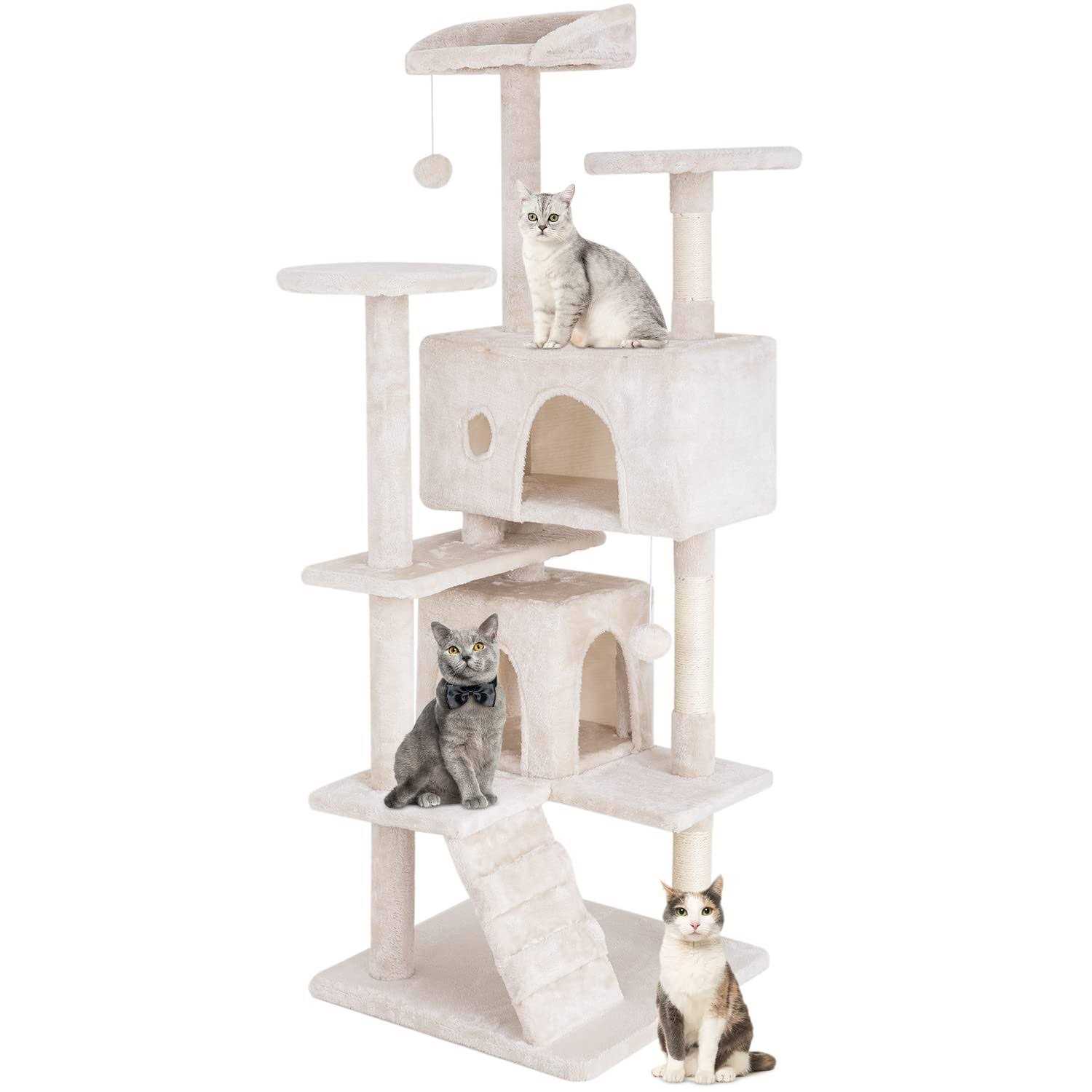 PayLessHere Cat Tree 54in Cat Tower with Cat Scratching Post,Multi-Level Cat Condo Stand House Furniture Kitty Activity Center with Furry Ball Toys - Healthber