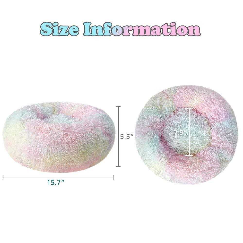 Otoez Round Plush Donut Pet Bed Warm Fur Cuddler Dog Cat Cushion Bed Calming Bed Non-Slip Bottom - Healthber