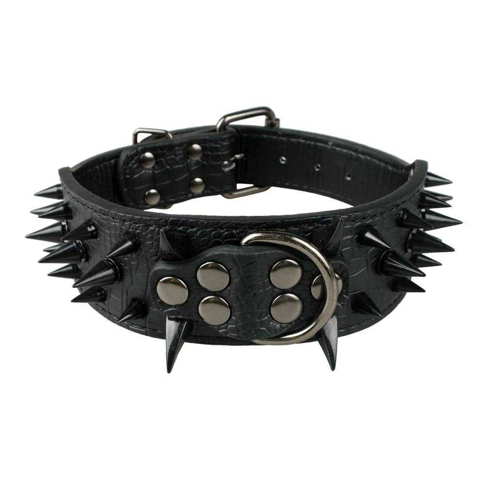 Berry Pet Sharp Spiked Studded Dog Collar Stylish Leather Dog Collars 2 Inch in Width Fit for Medium & Large Dogs - Healthber
