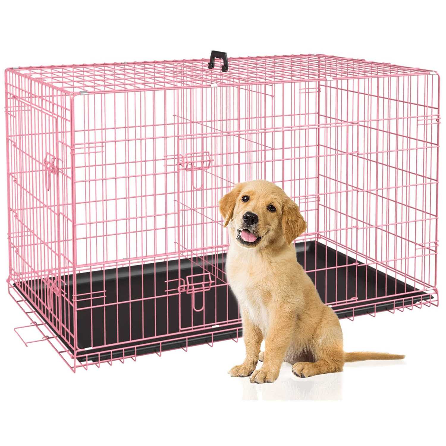 bestpet 24,30,36,42,48 Inch Dog Crates for Large Dogs Folding Mental Wire Crates Dog Kennels Outdoor and Indoor Pet Dog Cage Crate with Double-Door - Healthber