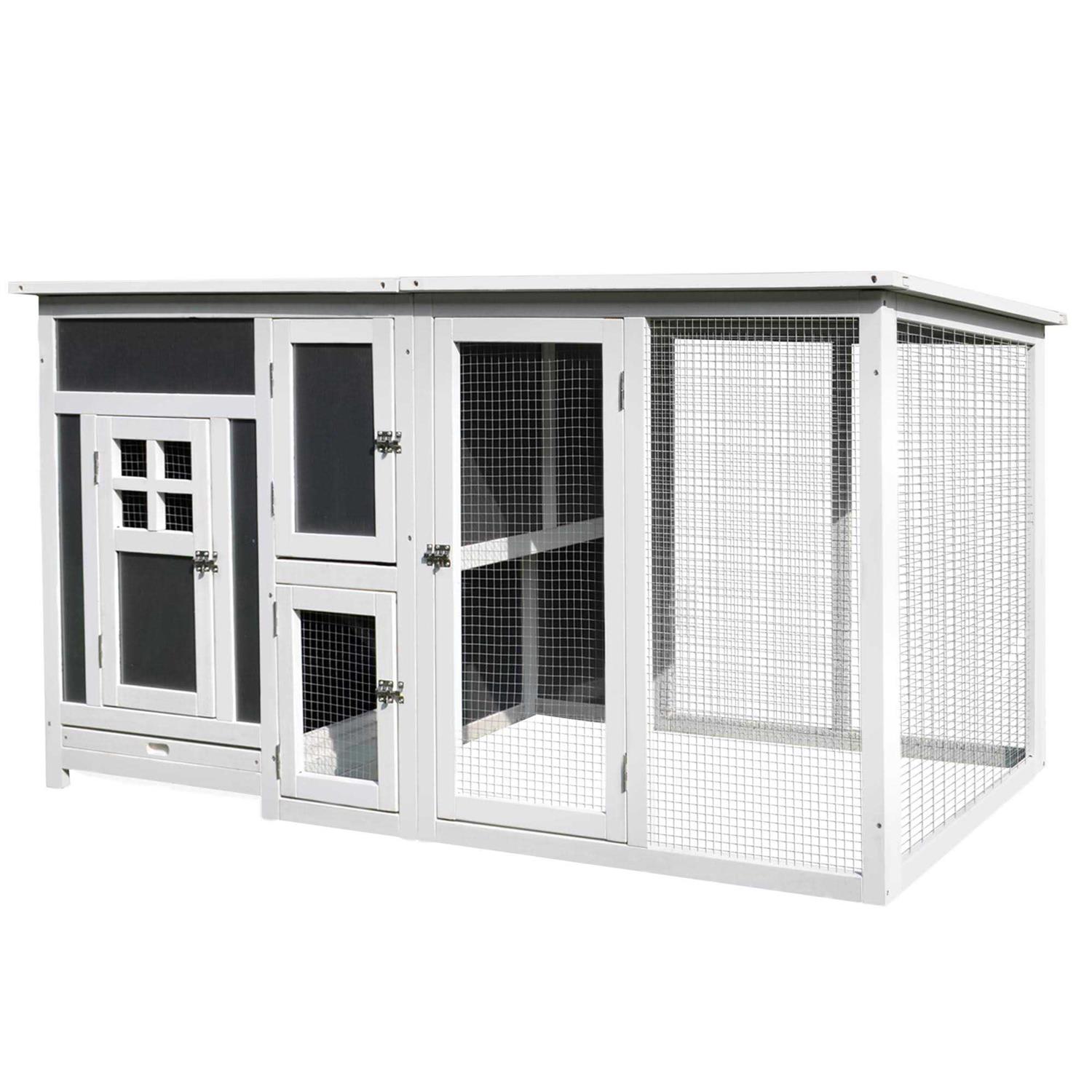 PawHut 63 Outdoor Chicken Coop Wooden Chicken Cage with Run Area - Healthber