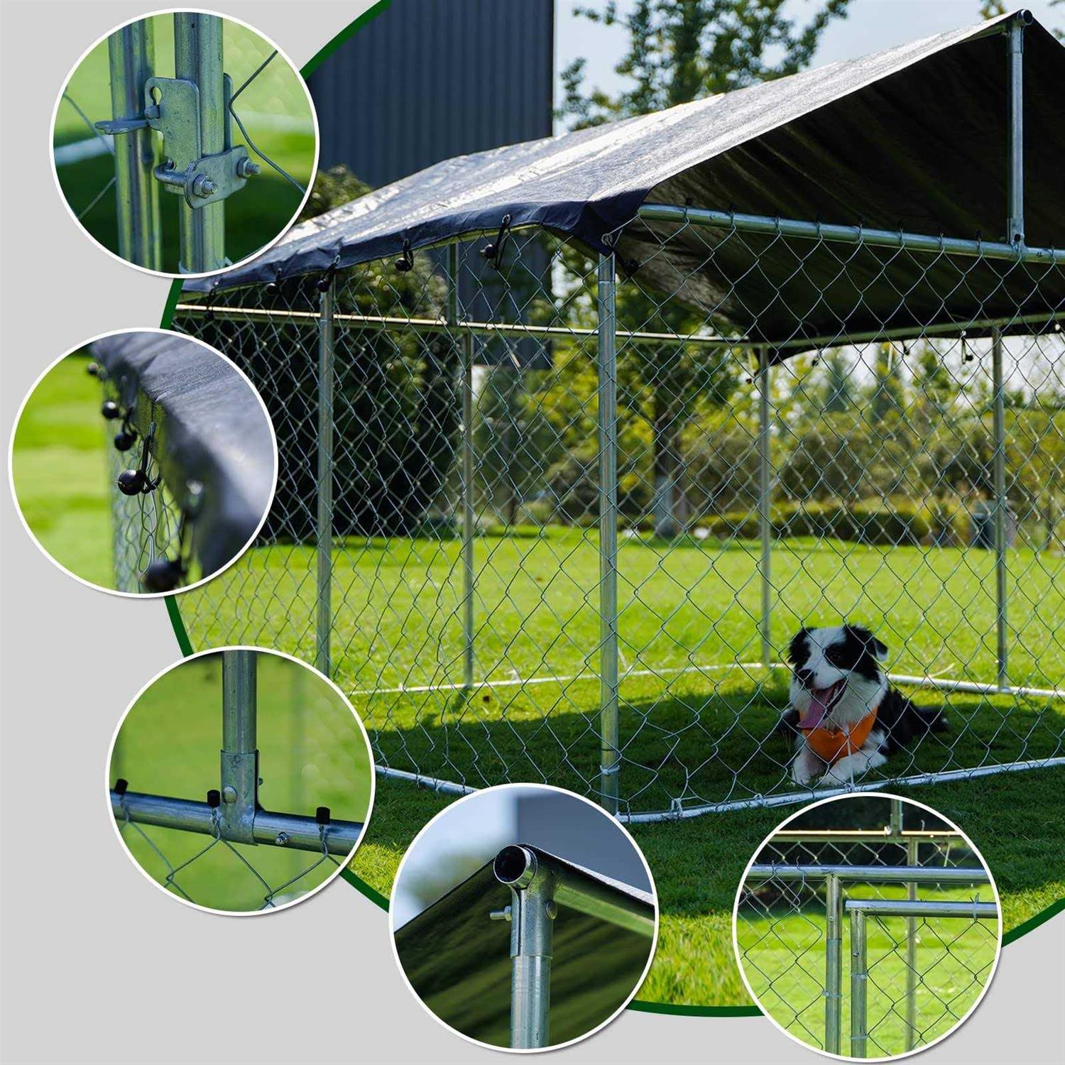 Petony Outdoor Dog Kennel Dog Cage Dog Playpen Dog Fence Chicken Coop Hen House Heavy Duty Pet Playpen with Large Galvanized Chain Link with UV - Healthber