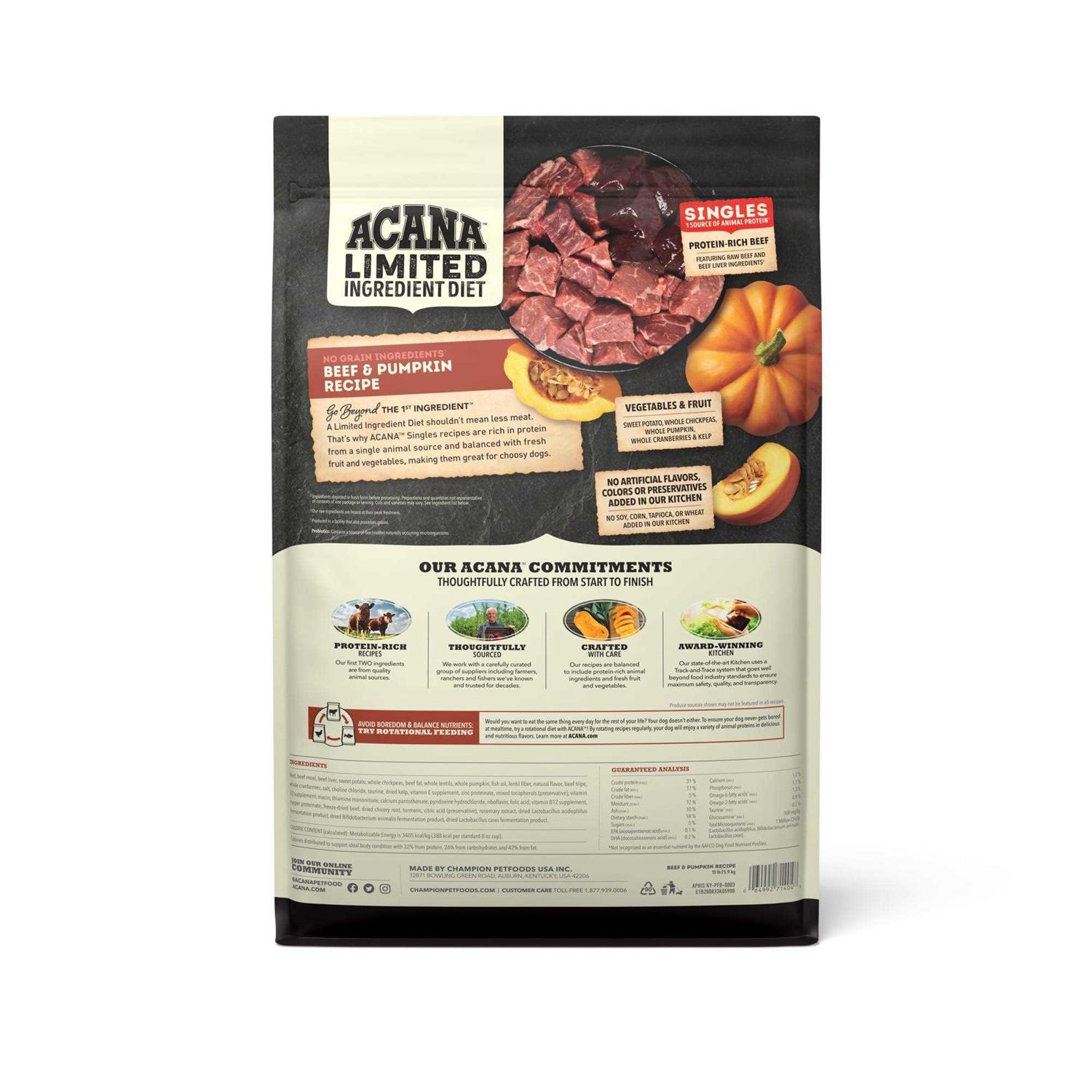 Acana Singles Beef & Pumpkin Dry Dog Food - Healthber