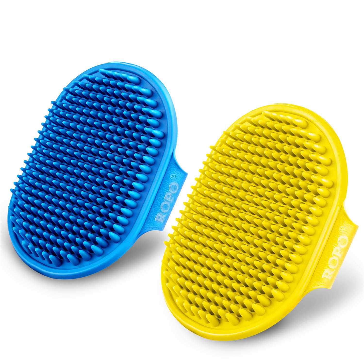 ROPO Dog Grooming Brush, Pet Shampoo Bath Brush Soothing Massage Rubber Comb with Adjustable Ring Handle for Long Short Haired Dogs and Cats 2pcs - Healthber