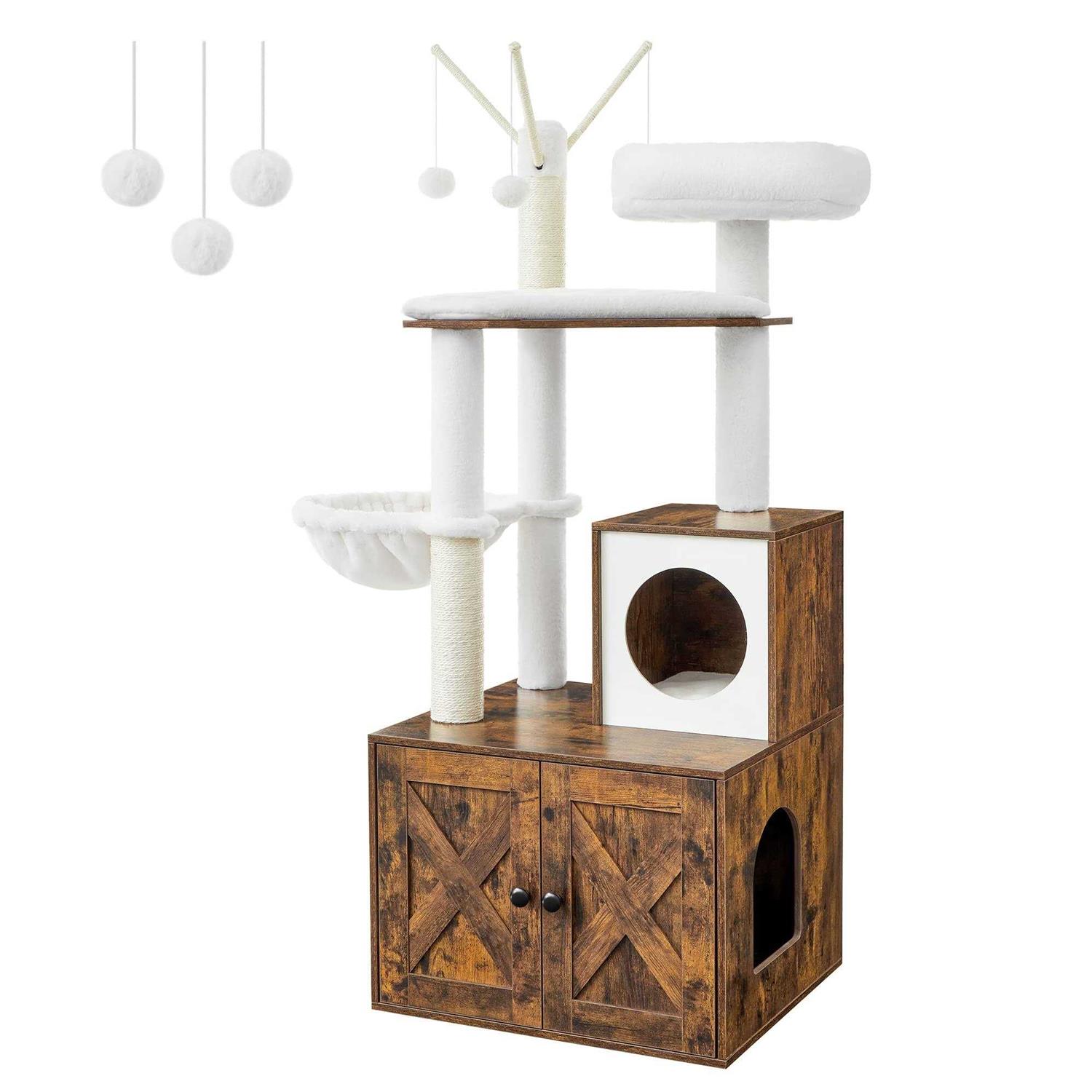 Feandrea WoodyWonders Cat Tree with Litter Box Enclosure 2-in-1 Modern Tower - Healthber