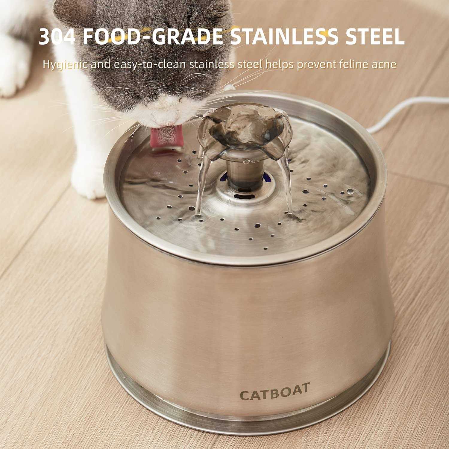 CATBOAT Cat Water Fountain Stainless Steel 84oz/2.5L for Pets Inside - Healthber