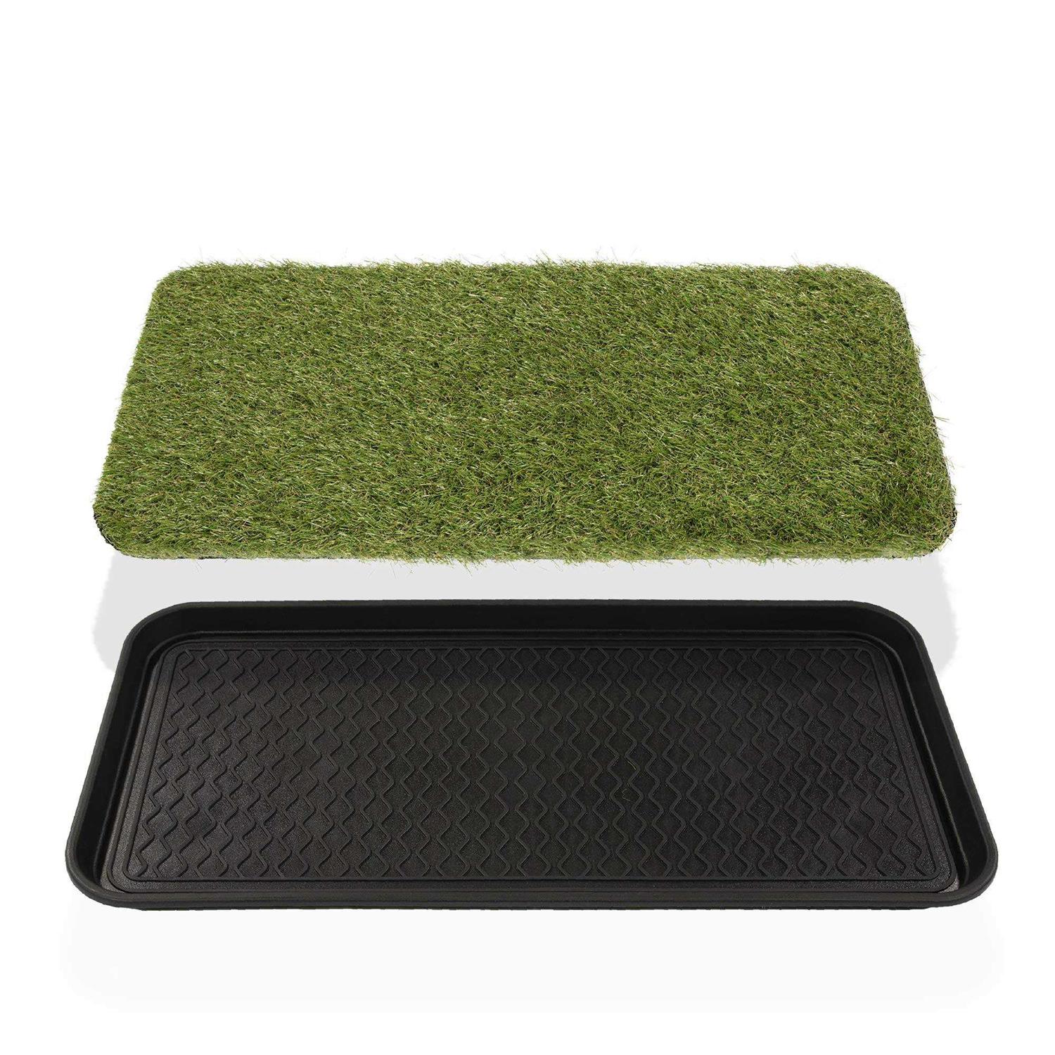 Ottomanson Pet Non-Slip Easy Clean Indoor/Outdoor Tray with Reusable Grass Pad - Healthber