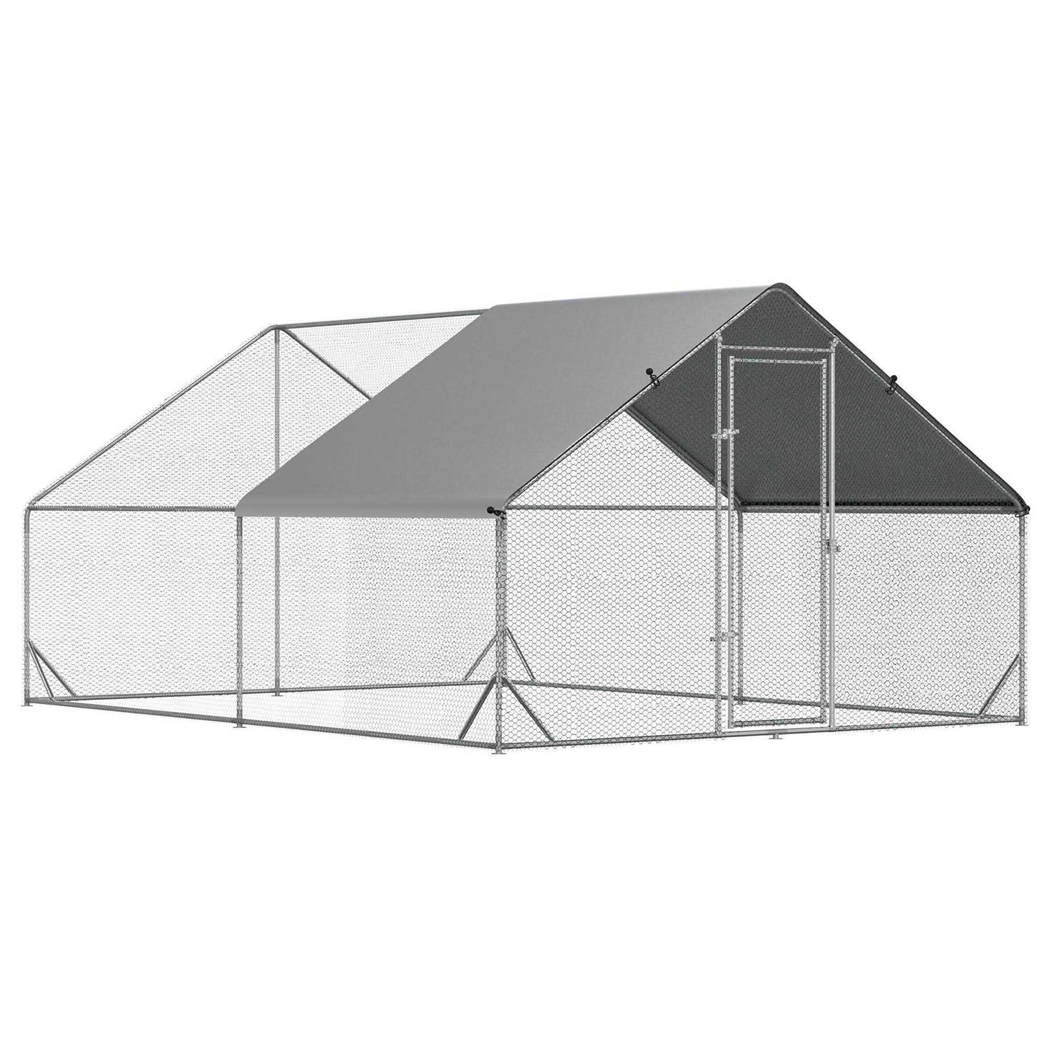 PawHut Large Metal Chicken Coop, Walk-in Poultry Cage Hen Playpen House with Cover and Lockable Door for Outdoor - Healthber