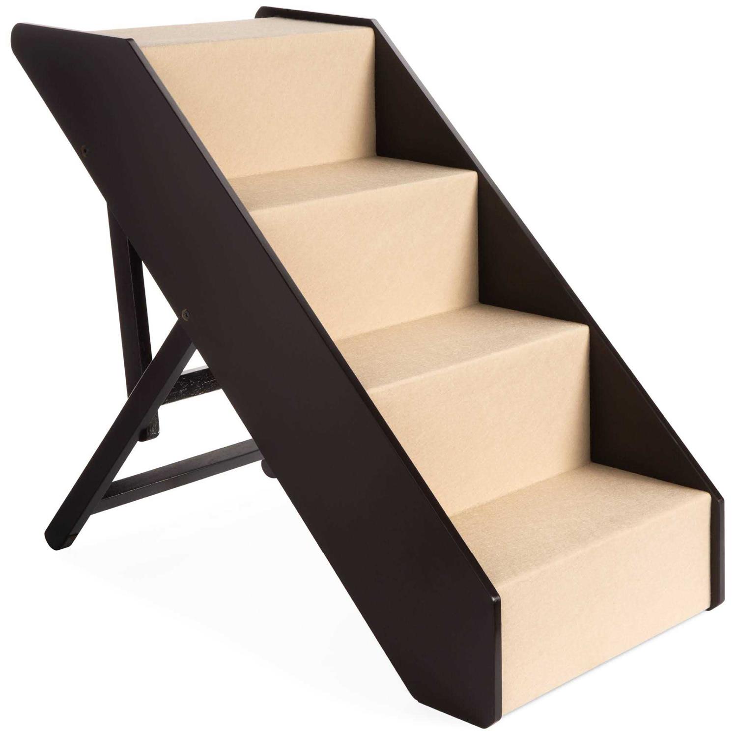Best Choice Products Foldable Adjustable Wide Wooden Carpeted Pet Stairs for Injured - Healthber
