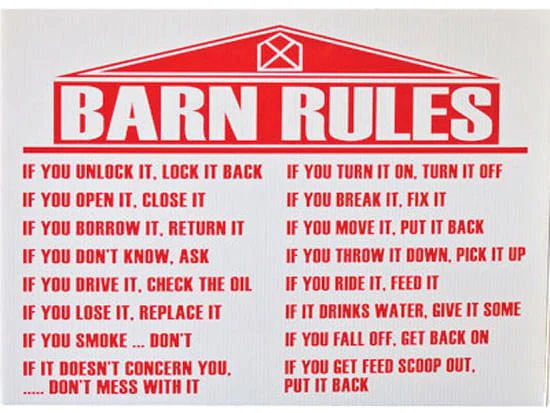 Barn Rules Sign - Healthber