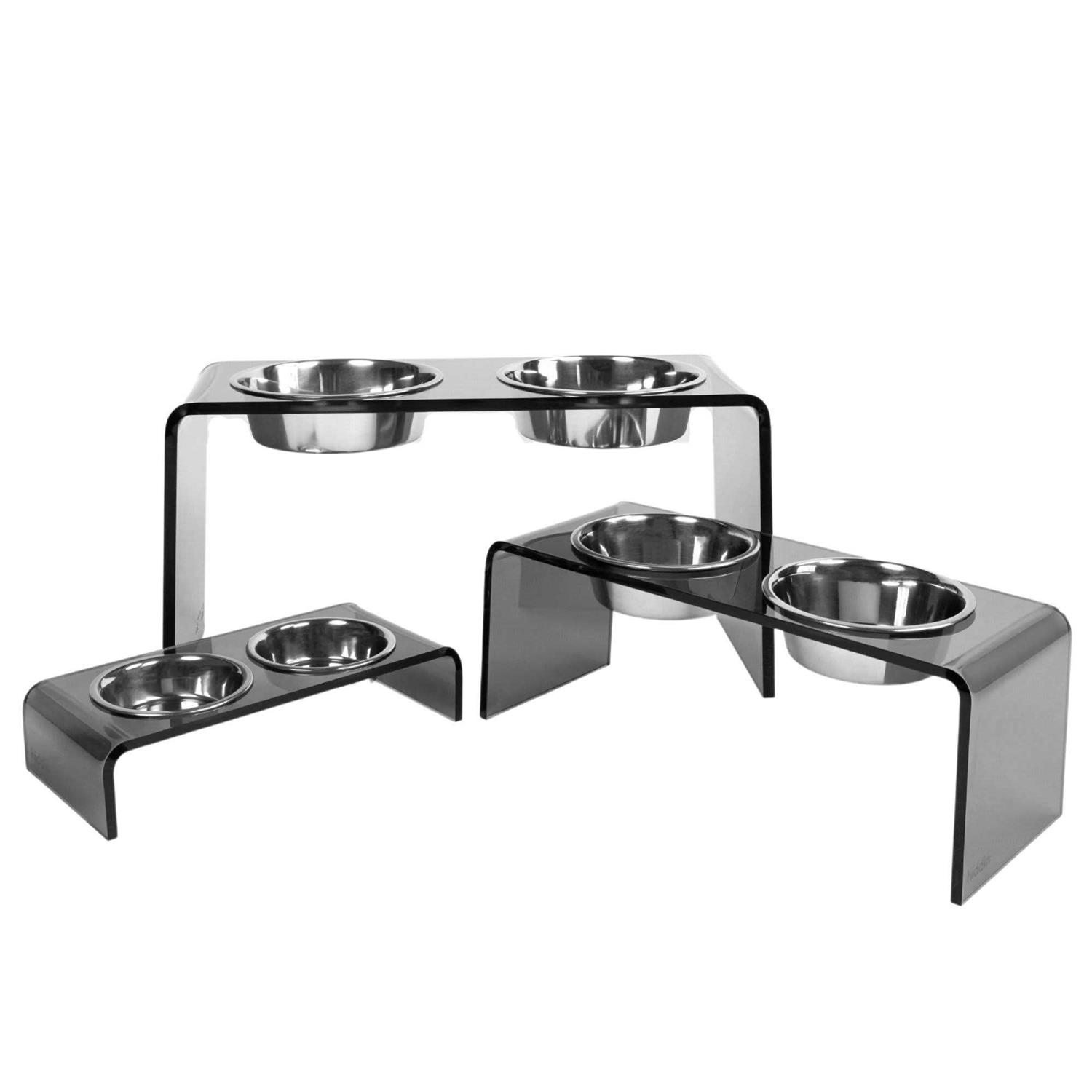 Acrylic Double Bowl Elevated Pet Feeder Hiddin - Healthber
