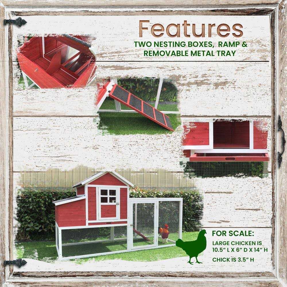 Hanover Outdoor Elevated Wooden Chicken Coop with Ramp Nesting Box HANCC0104-RED - Healthber