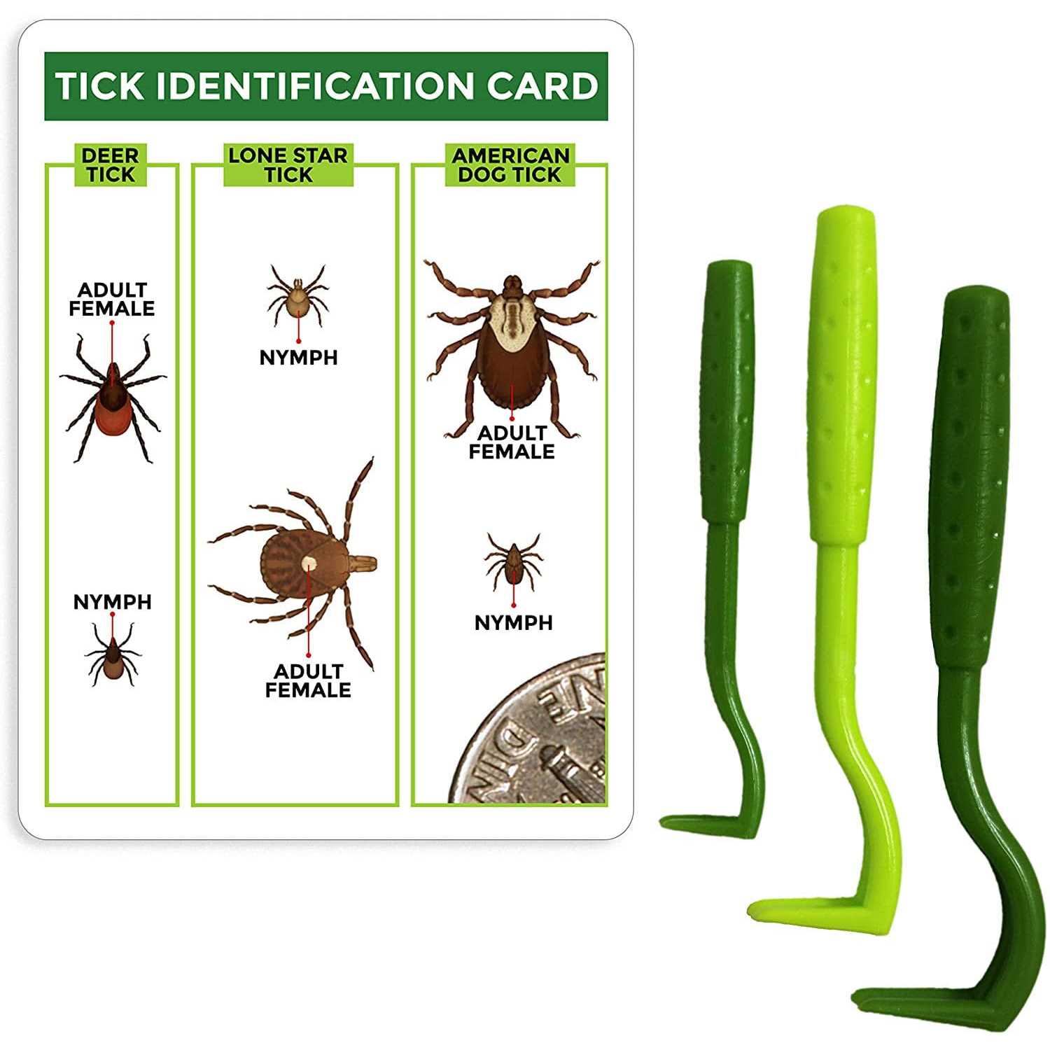 TickCheck Tick Remover Value 3 Pack Tick Remover Tools + Tick Identification Card - Healthber