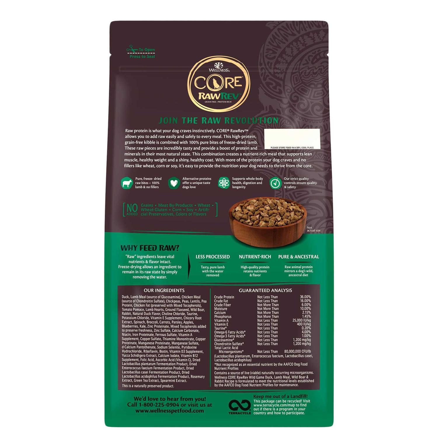Wellness Core RawRev Natural Grain Free Wild Game Freeze Dried Dry Dog Food - Healthber