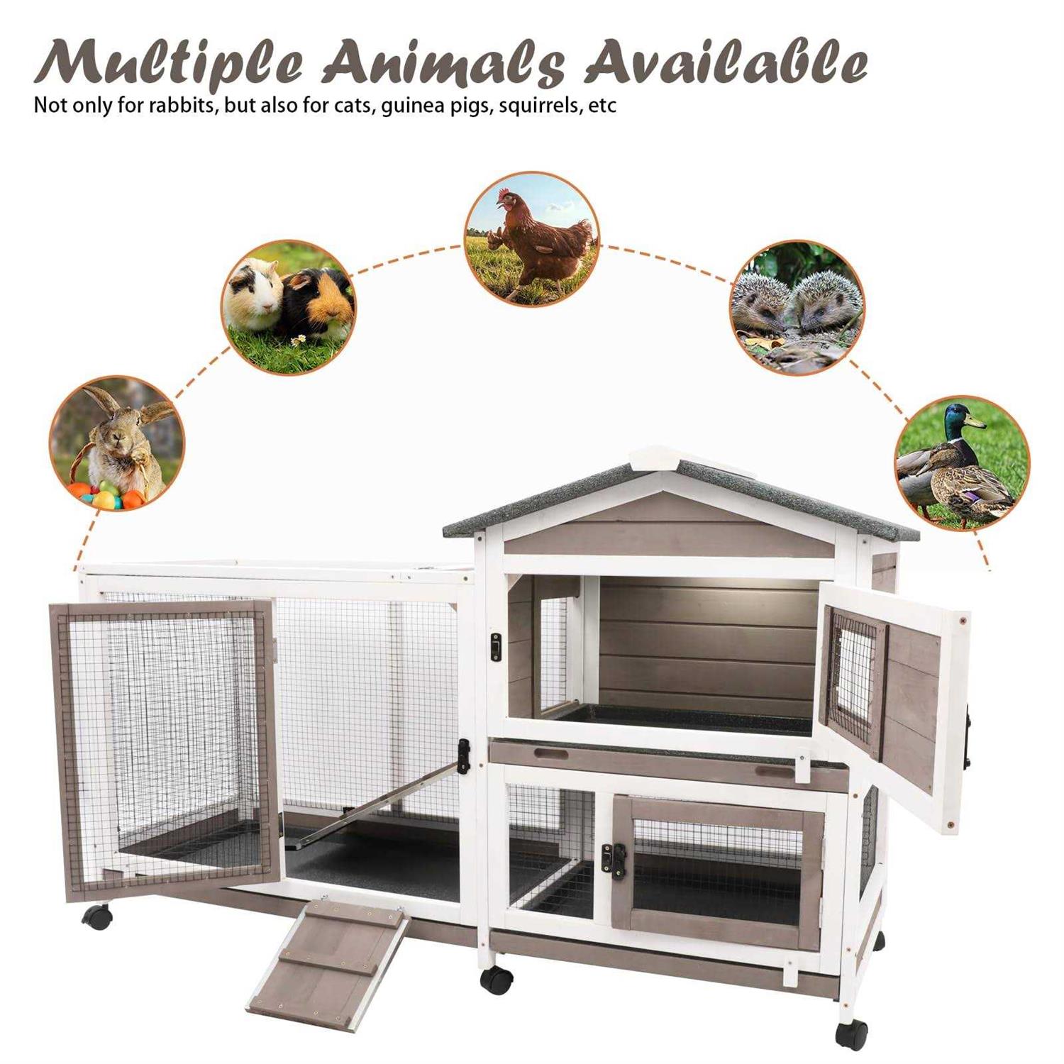Gowoodhut Rabbit Hutch Indoor Outdoor 2 Story Bunny Cage with 3 No Leak Trays,55.31 L Guinea Pig Cages Rabbit Cage with 6 Wheels for Guinea Pig - Healthber