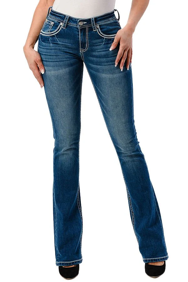 Grace in LA Americana Wing Embellished Mid Rise Bootcut Jeans - Healthber