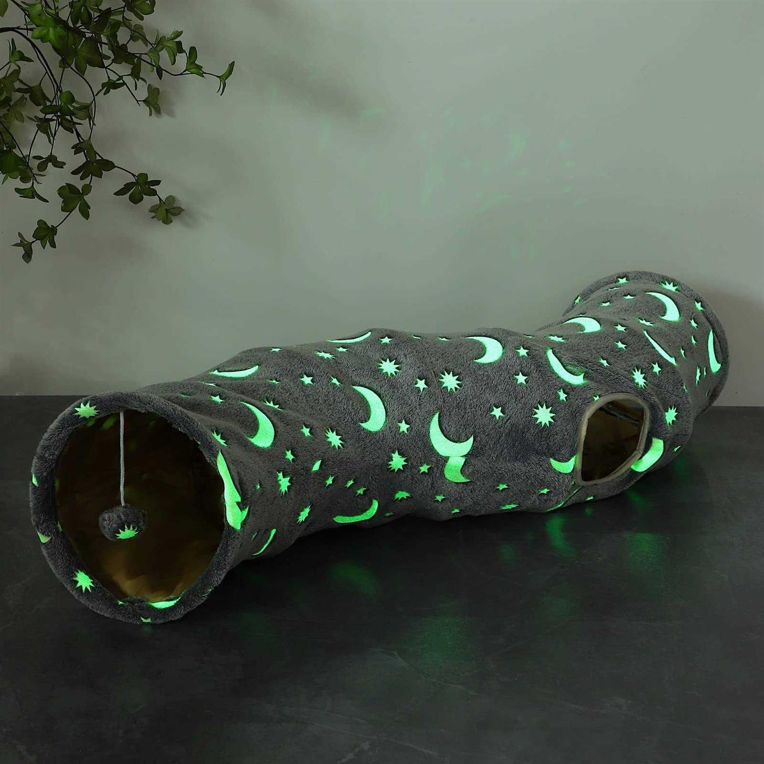 LUCKITTY Cat Tunnel Tube with Plush Ball Toys Collapsible Self-Luminous - Healthber
