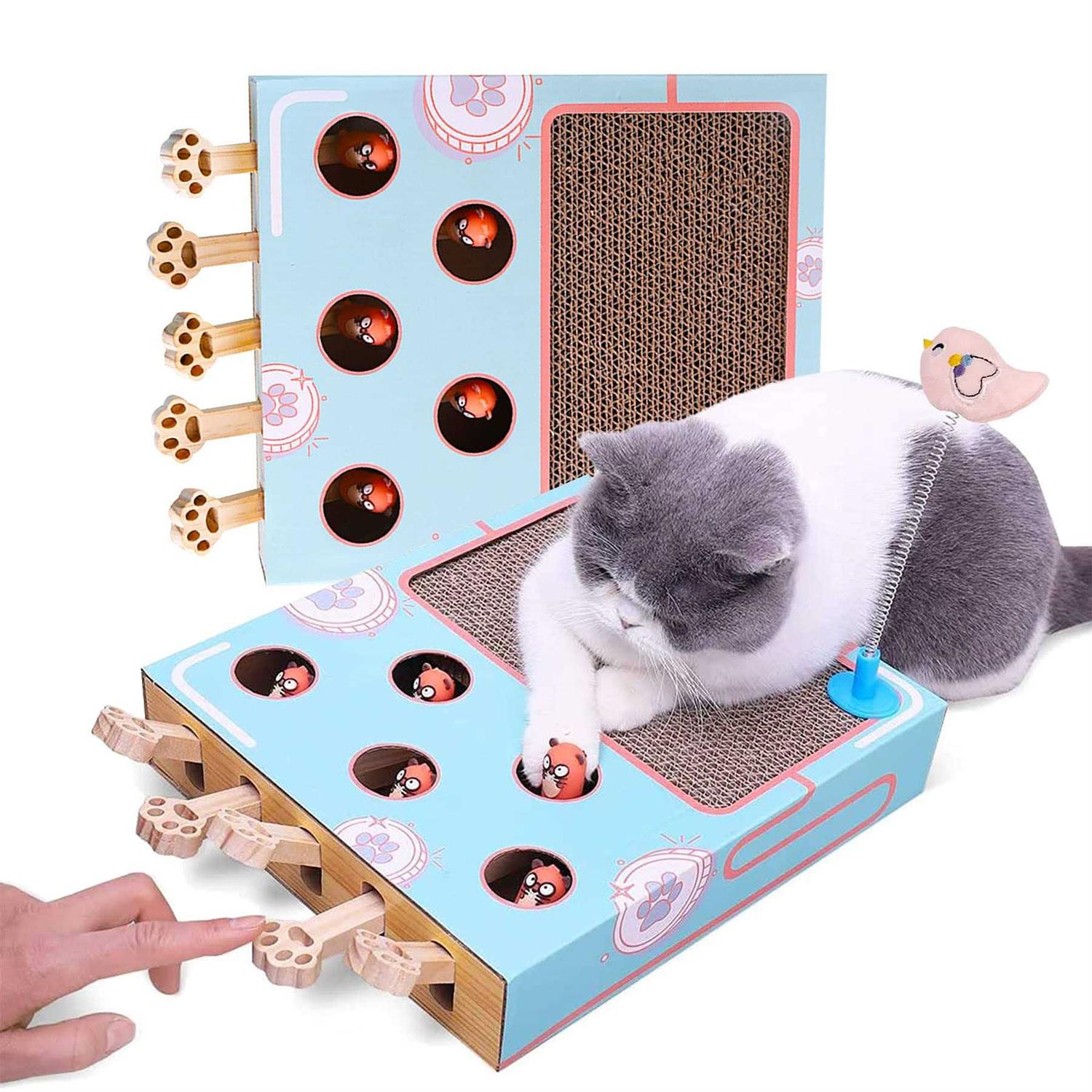 Tookincmo cat Enrichment Toys for Indoor Cats Whack a mole cat Toy with cat Scratching pad - Healthber