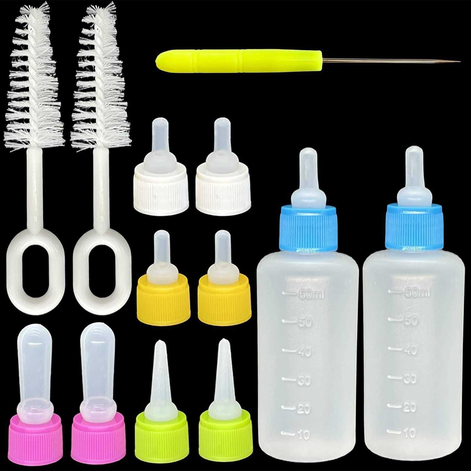 SOEAEODG Pet Bottle Kit Squeeze Liquid Bottle Replaceable Silicone Teat Mini Teat for Newborn Kittens - Healthber