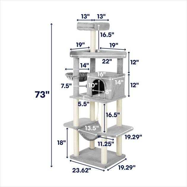 Frisco 73-in Cat Tree with Hammock Condo Lounge Basket Top Perch and Bed - Healthber