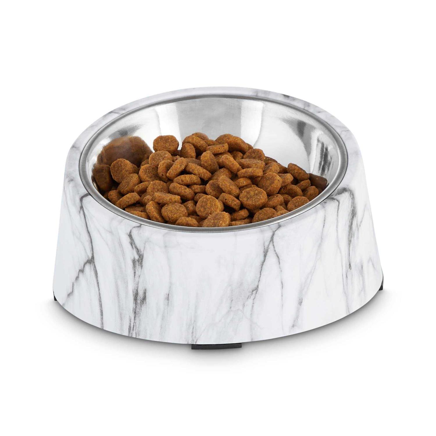EveryYay Dining in Slanted Marble-Print Base and Stainless-Steel Dog Bowl Set - Healthber