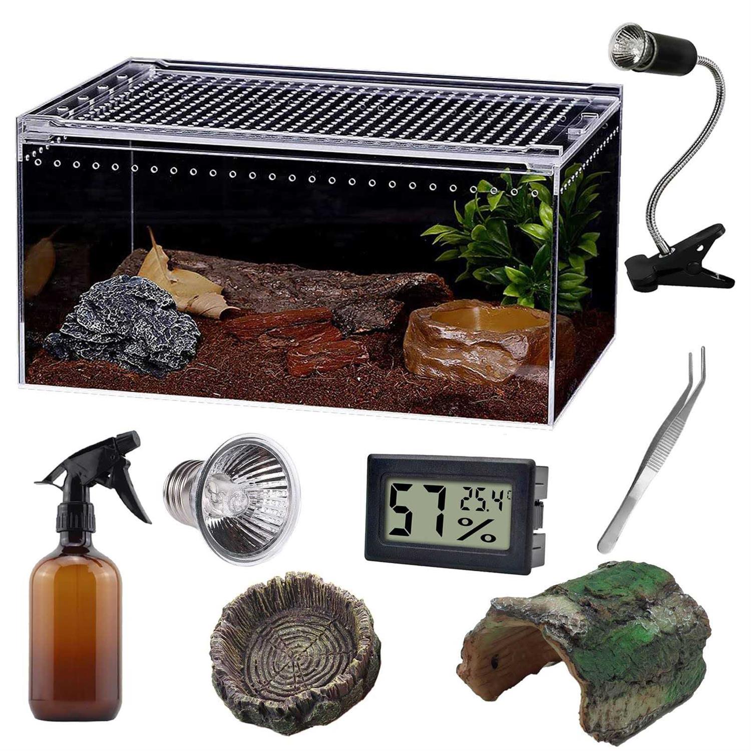SANOSY Reptile Terrarium Amphibian Tank Starter Kit Eco Rainforest Feeding Box - Healthber