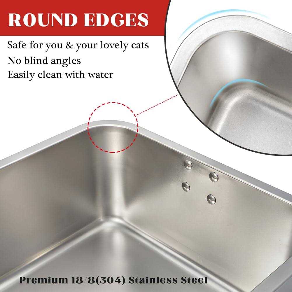 ULIGOTA Stainless Steel Cat Litter Box, Large Metal Litter Box for Kitty and Rabbits - Healthber