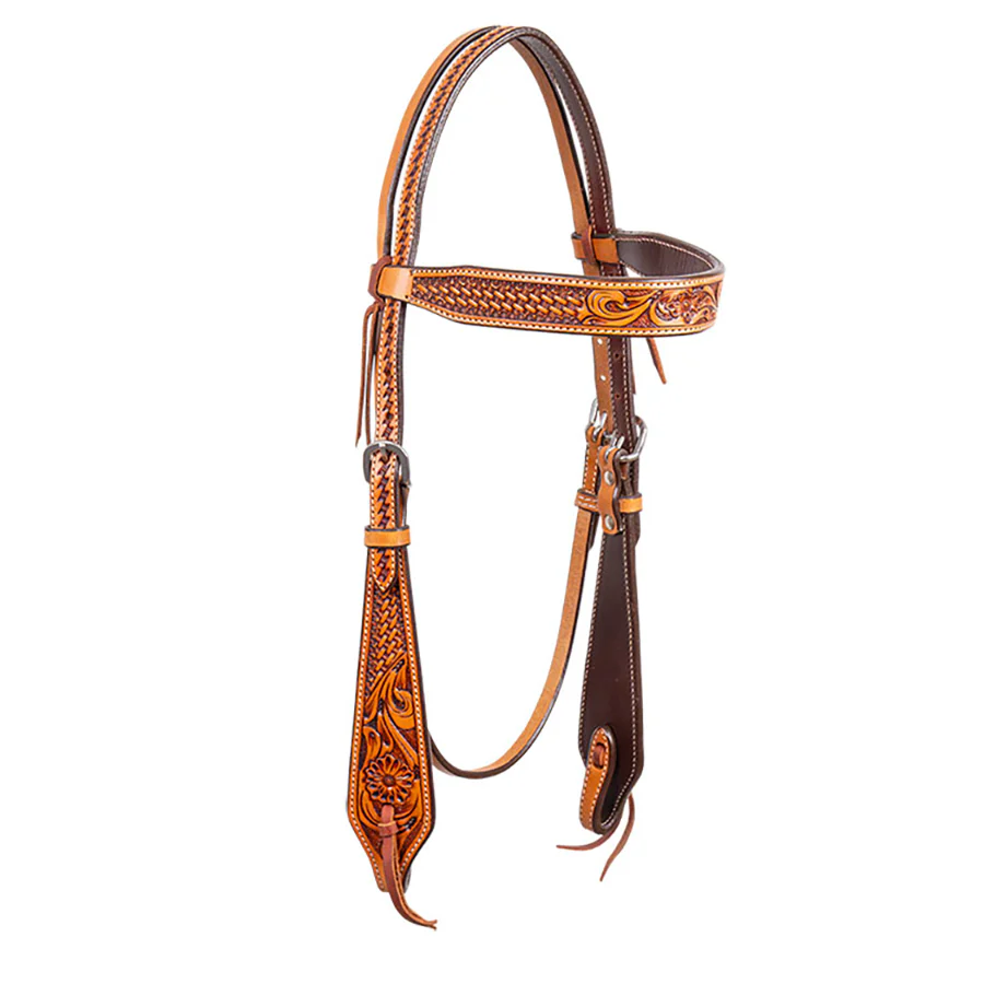 Cody Pro Floral & Basketweave Tooled Browband Headstall - Healthber