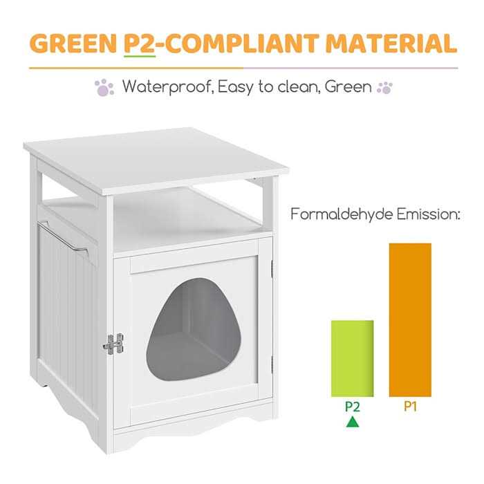 Topeakmart White Wooden Cat Litter Box with Open Shelf - Healthber