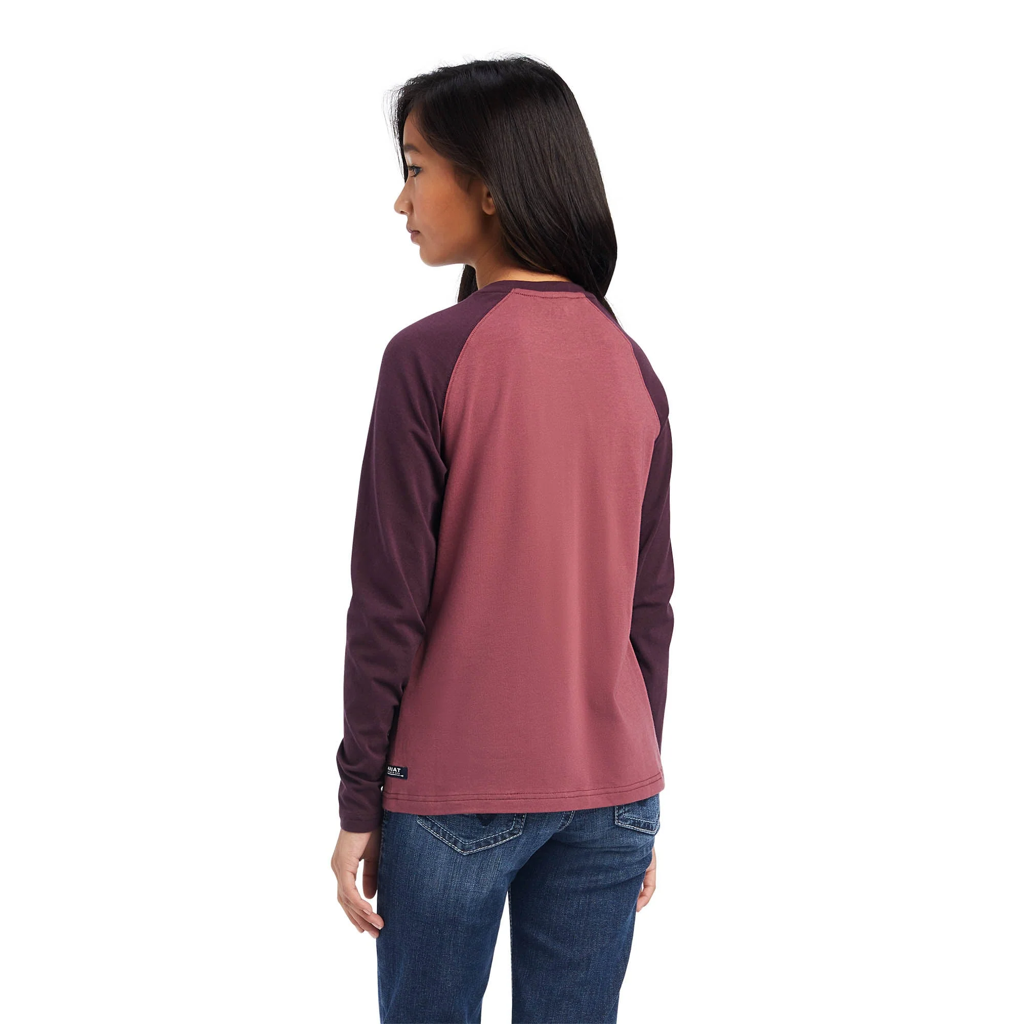 Ariat Girls Varsity Longsleeve T-Shirt, Mulberry/Rose - Healthber