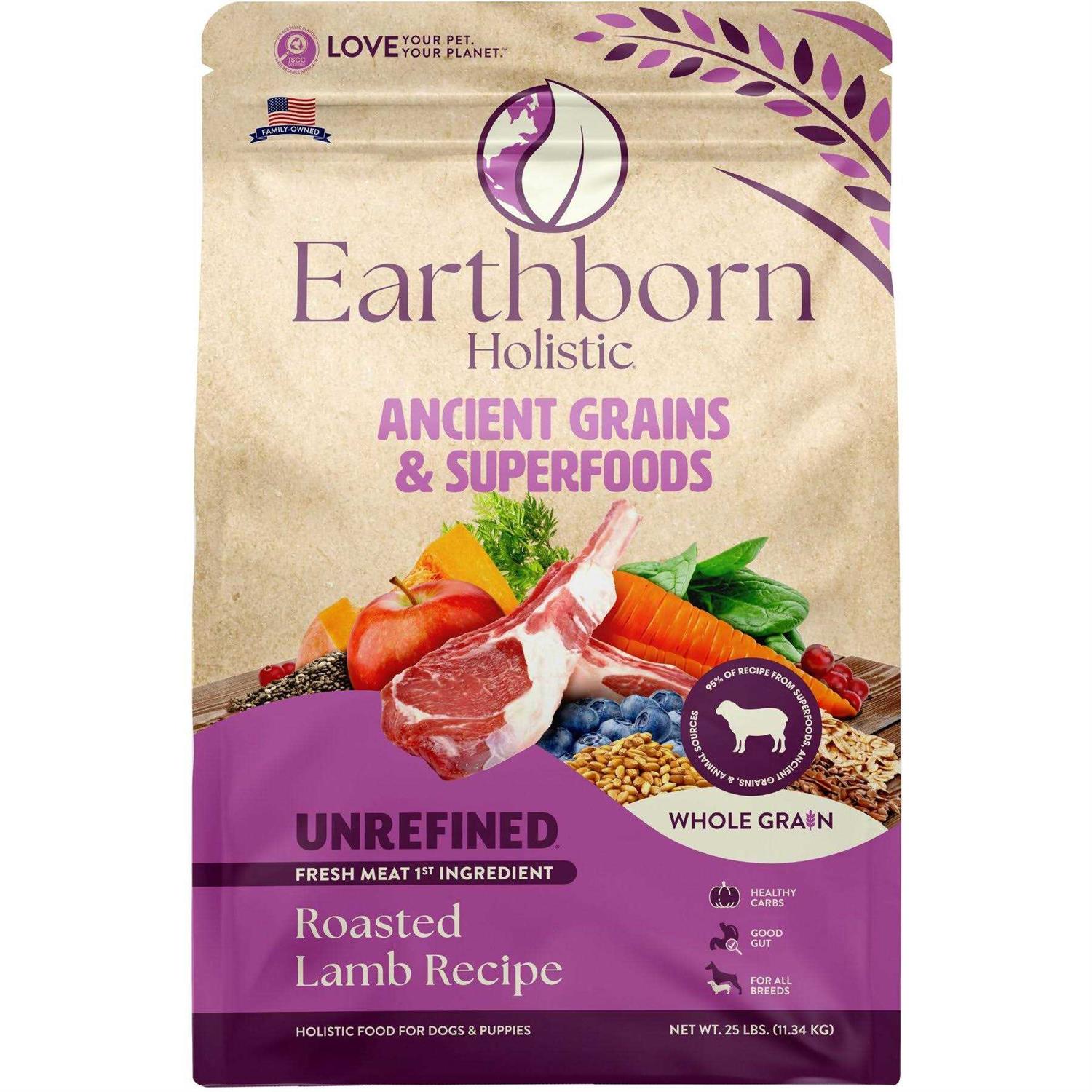 Earthborn Holistic Unrefined Roasted Lamb with Ancient Grains & Superfoods Dry Dog Food - Healthber
