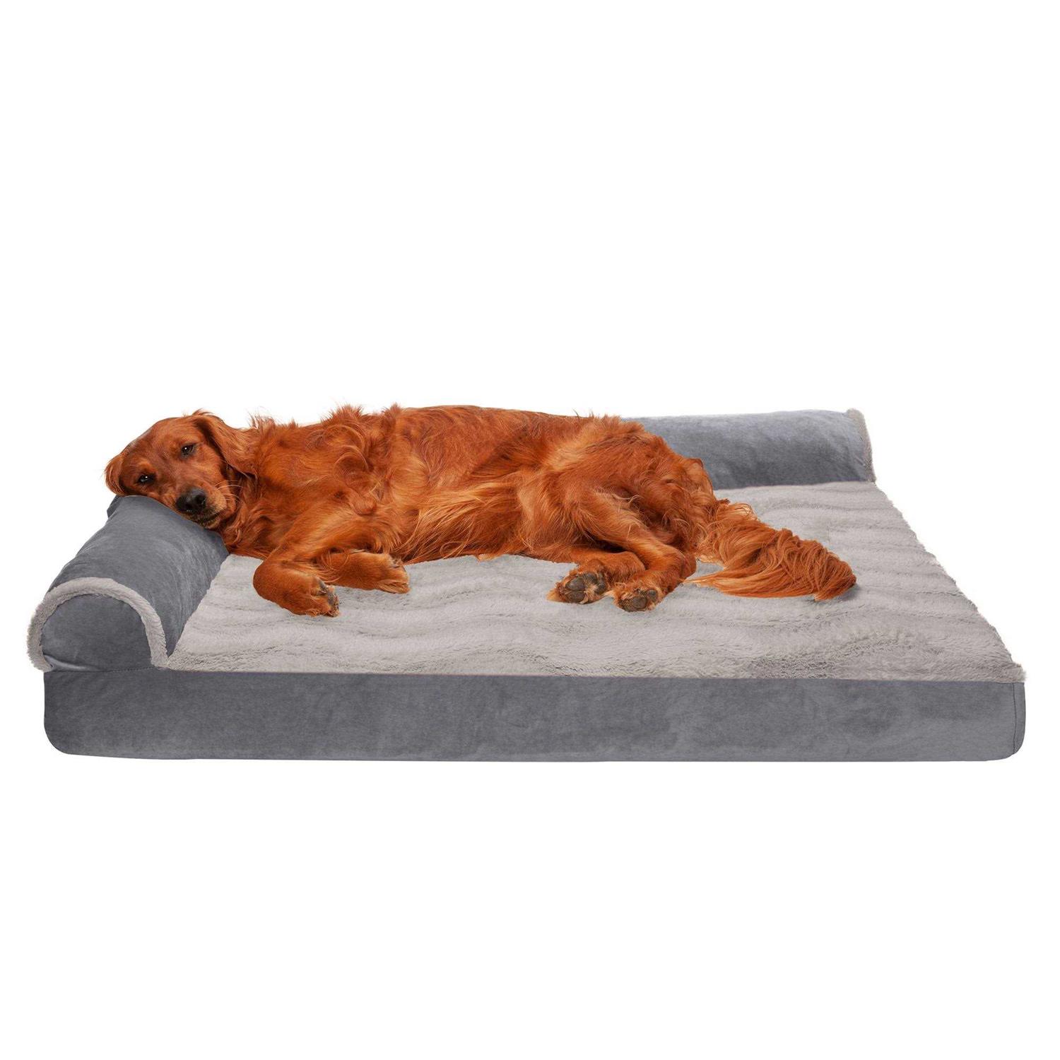 FurHaven Wave Fur & Velvet Deluxe Chaise Lounge Dog Bed - Healthber