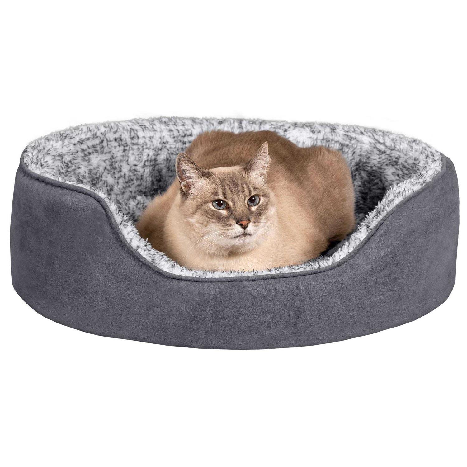 FurHaven Two-Tone Fur & Suede Oval Dog Bed - Healthber
