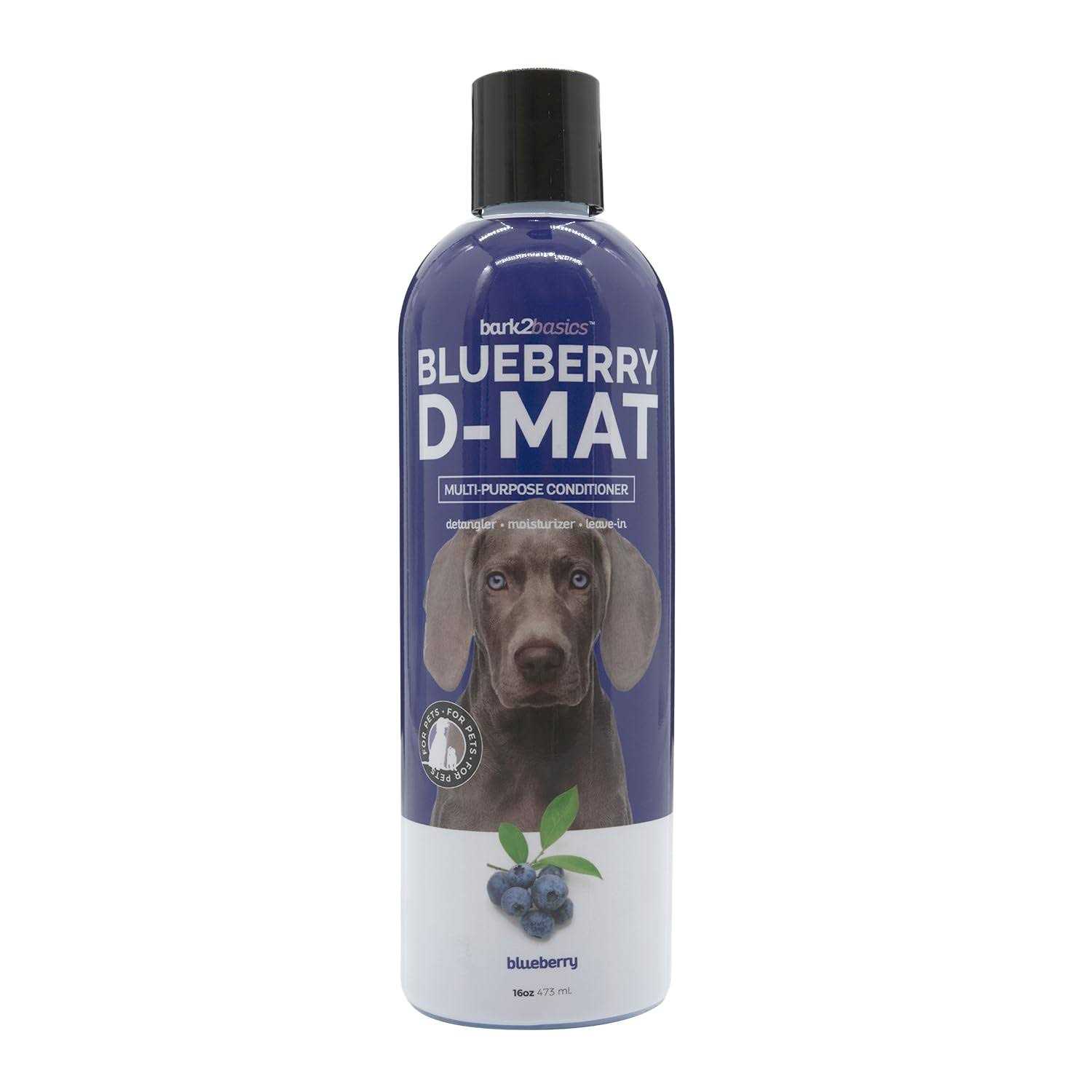 Bark2Basics Blueberry D-Mat Dog Conditioner, 16 oz Natural Ingredients, Multi-Purpose, Static Eliminating, Loosens Tough Mats and Tangles - Healthber