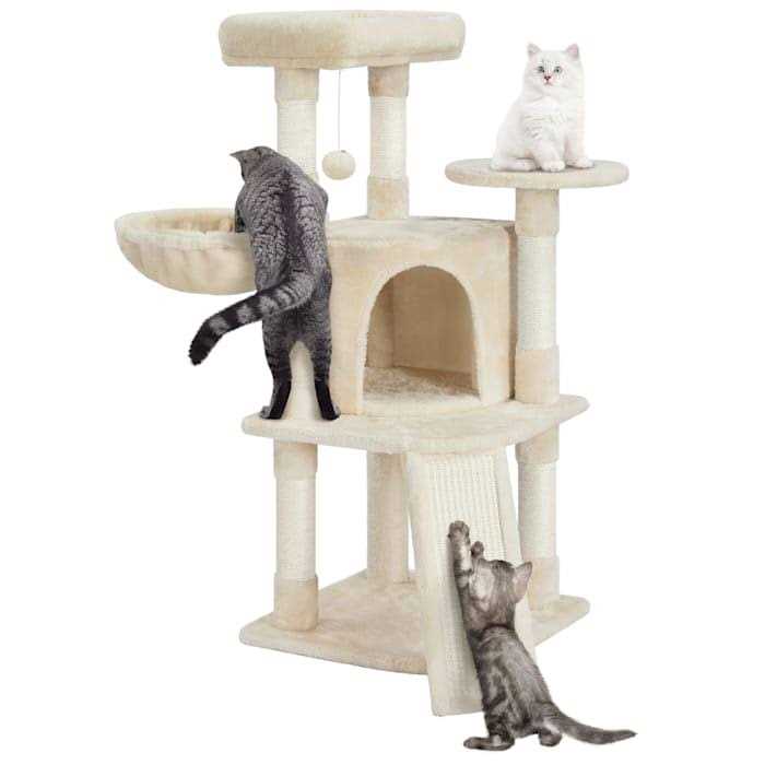 Topeakmart Medium Plush Cat Tree Condo with Basket - Healthber