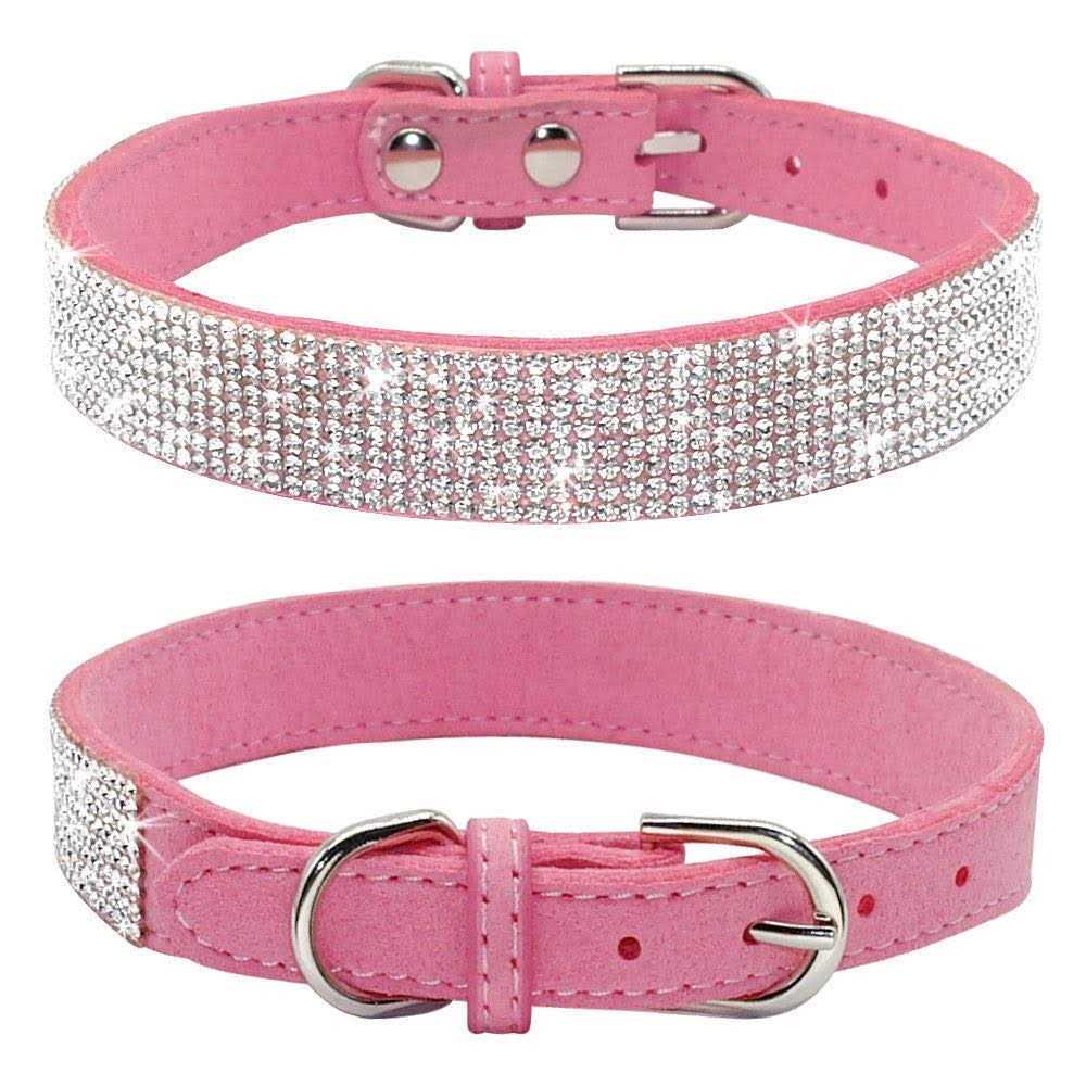Haoyueer Rhinestone Dog Collar Cute Dazzling Sparkling Soft Suede Leather Dog Cat Rhinestone Collar Crystal Diamond Pet Dog Puppy - Healthber