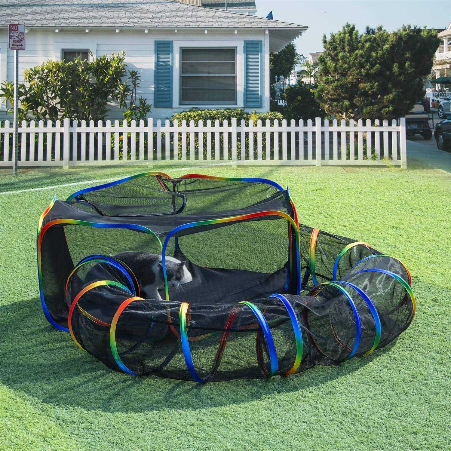 LUCKITTY Outdoor Rainbow Cat Enclosures Playground,Outside House for Indoor Cats Include Portable Cat Tent - Healthber