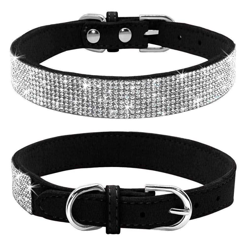 Haoyueer Rhinestone Dog Collar Cute Dazzling Sparkling Soft Suede Leather Dog Cat Rhinestone Collar Crystal Diamond Pet Dog Puppy - Healthber